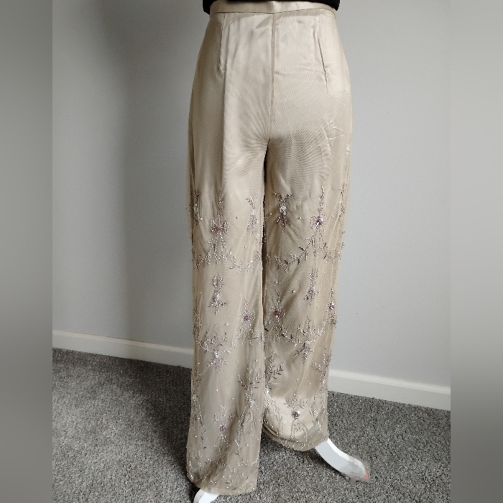 Vie By Victoria Royal By Mary Bay Silk Beaded Tulle Pants Gold Beaded Size 4
